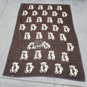 Vtg Biederlack Teddy Bears Honey Reversible Blanket
